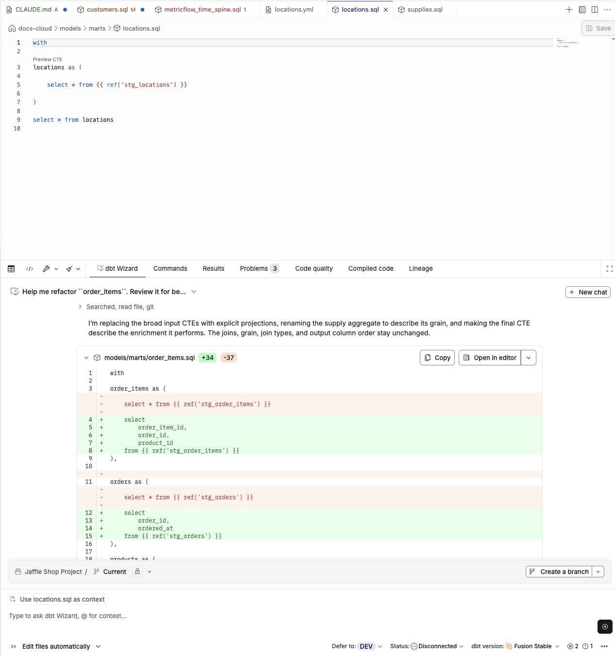 Wizard final refactor result displayed as a diff